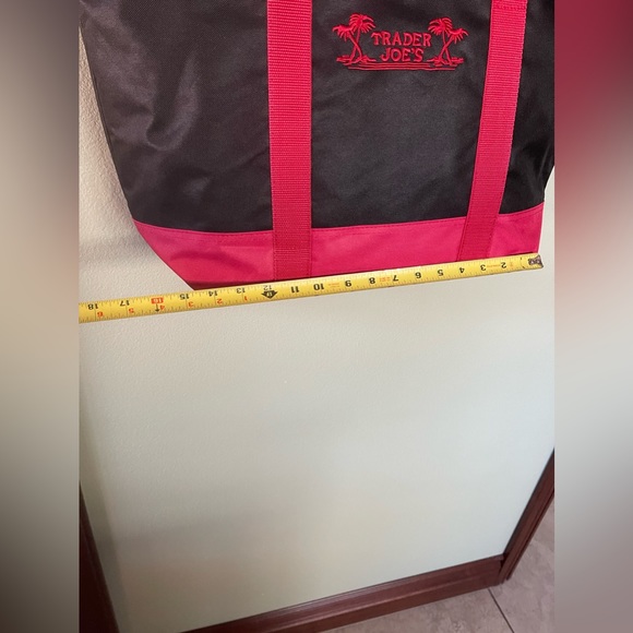 Trader Joe's Black  And Red Reusable Tote Bag Cooler Insulated Black Collapsible - Picture 3 of 10